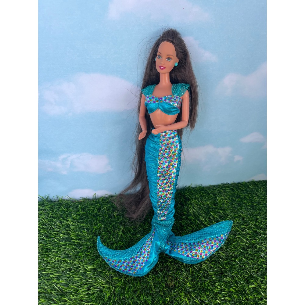 Mattel Barbie Jewel Hair Mermaid Doll Brunette Teal Outfit Vintage 1995 14587